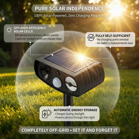 BOEEL Solar Ultrasonic Repeller waterproof housing withstands rain and sun.