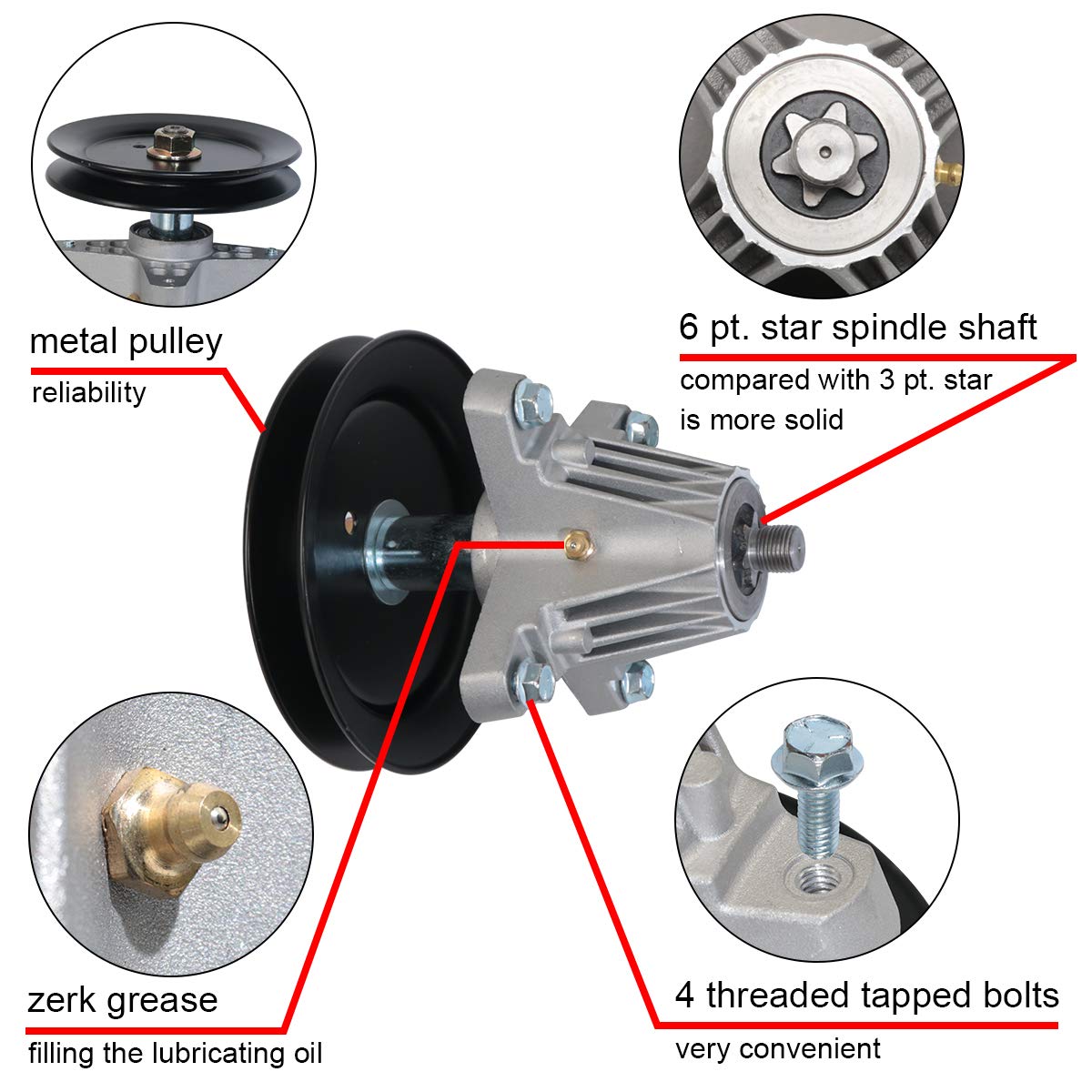 Boeray spindle assembly image showing dust cover included for protection.