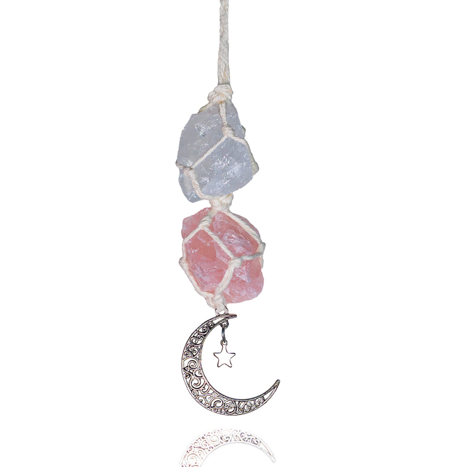 BOHO GARDEN hanging car charm with moon crystals for a calming drive.