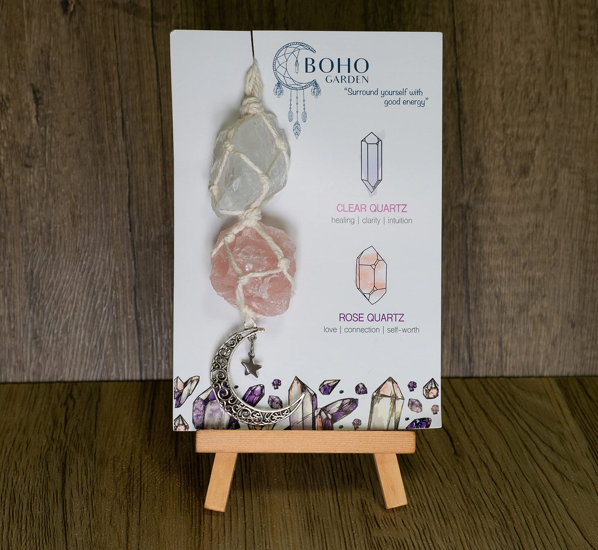 BOHO GARDEN rearview mirror crystal charm moon and star design inspires mindfulness.