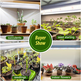 Two 10W tubes provide bright, energy-efficient grow lighting for shelves.
