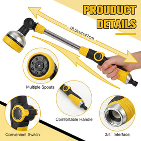 Bokon watering wand shows eight patterns for versatile watering and cleaning.