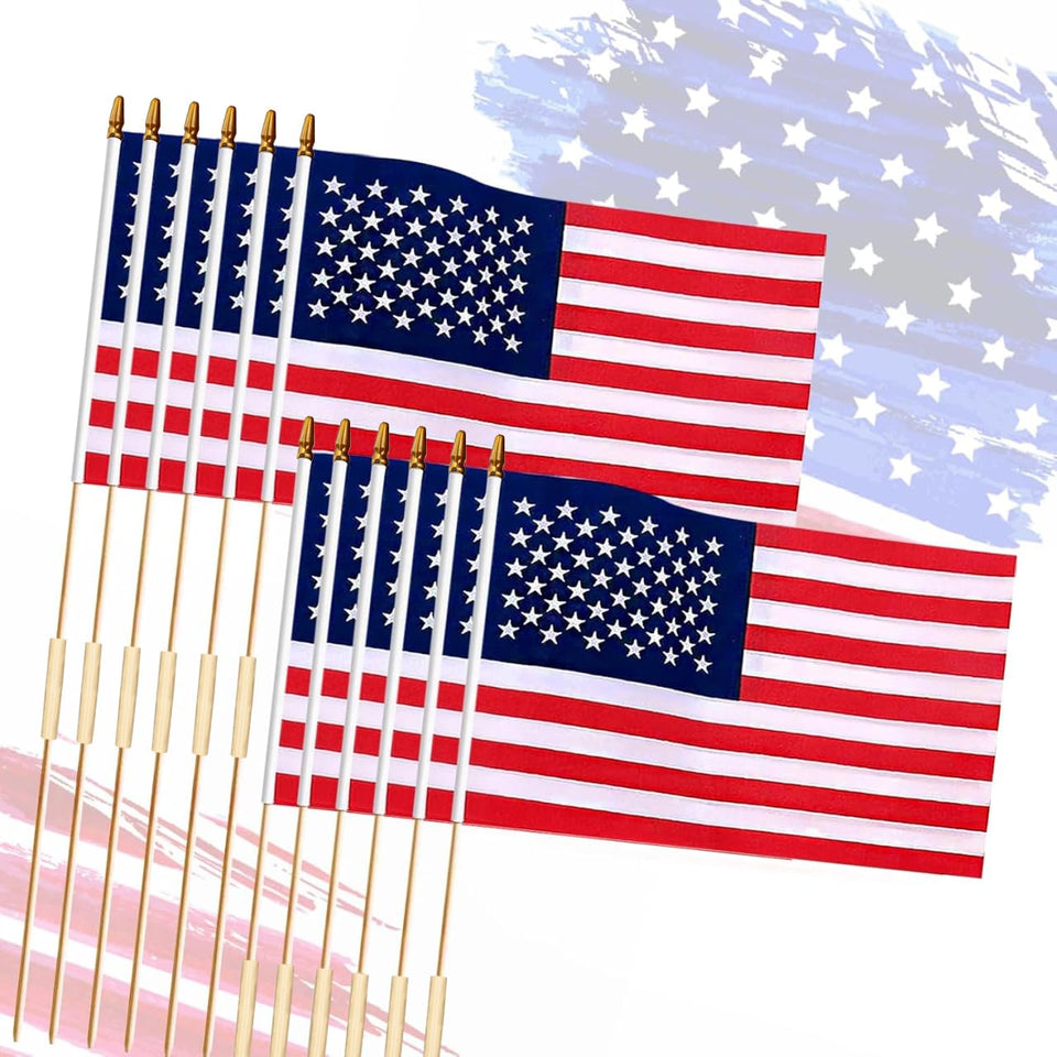 BOLALI 12x18 inch American flag on spear top stick for outdoor parades