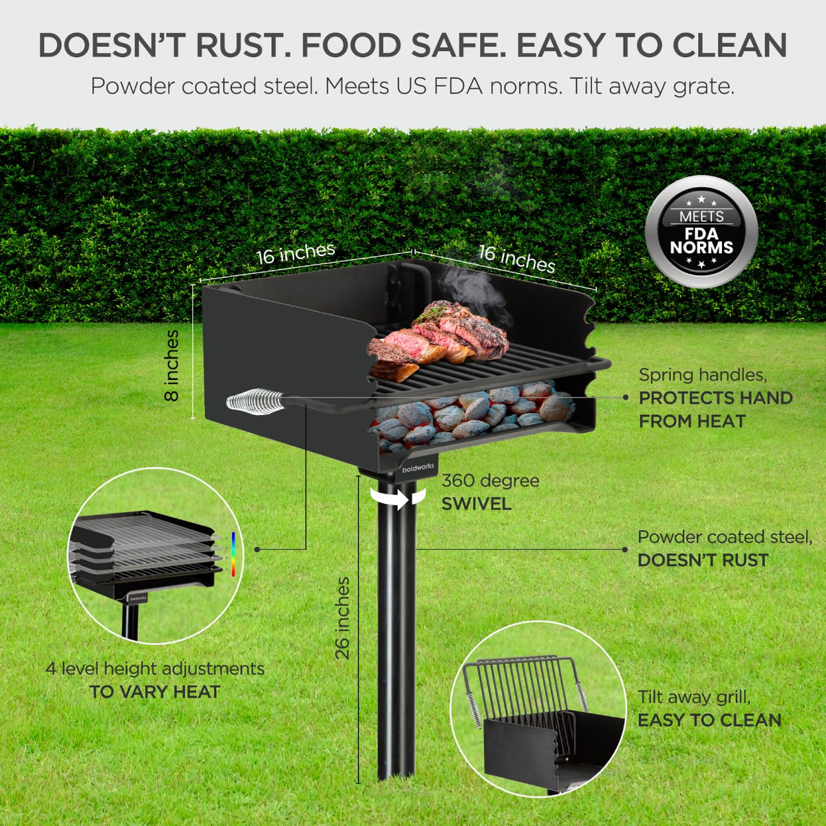 boldworks heavy-duty steel construction resists rust in all-weather outdoor use.