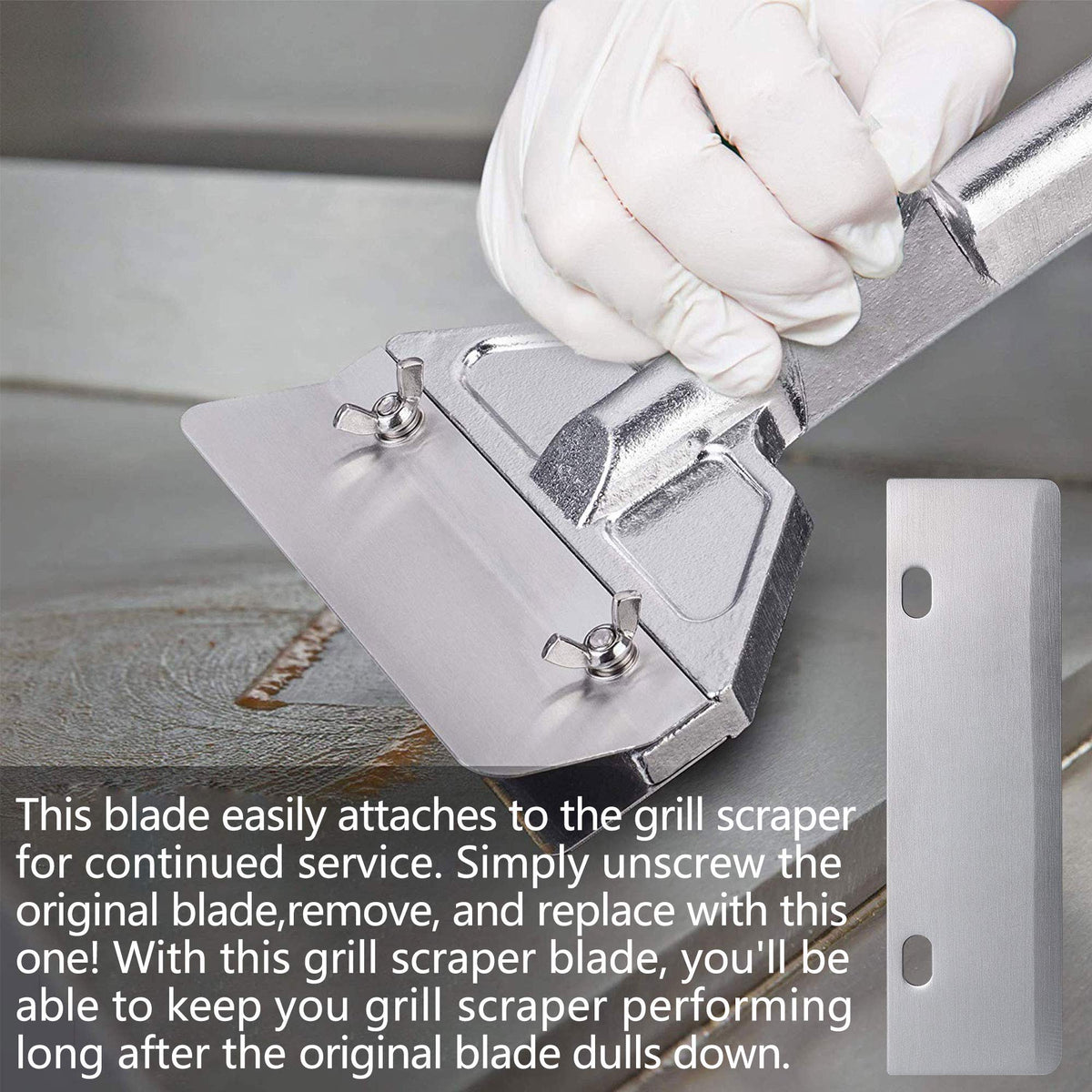 Bolexino stainless steel blades reduce burnt debris on griddles.