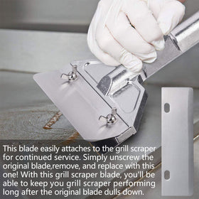 Bolexino stainless steel blades reduce burnt debris on griddles.