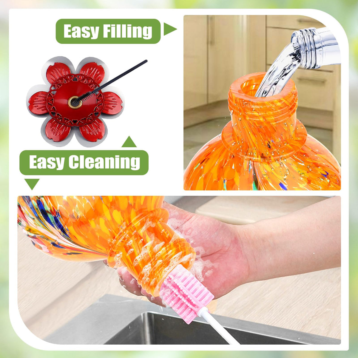 Bolite feeder 22oz capacity glass bottle allows longer viewing sessions between refills.