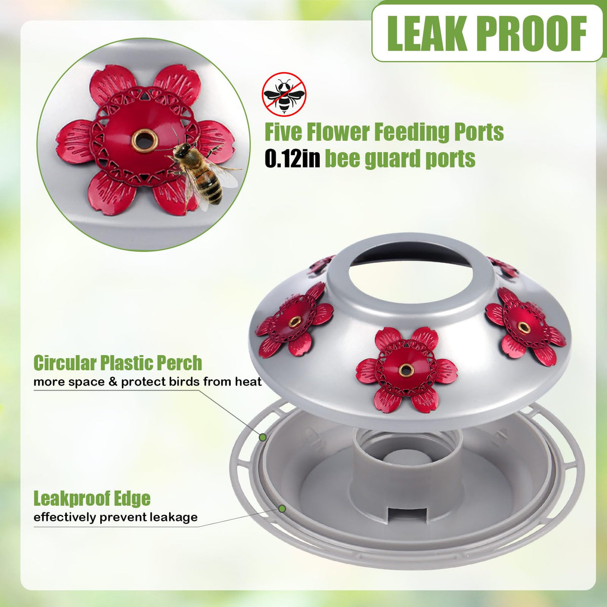 Bolite 360-degree perch supports multiple hummingbirds at once for comfortable feeding.