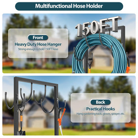 BOLITE garden hose holder with two hooks for tools and nozzle