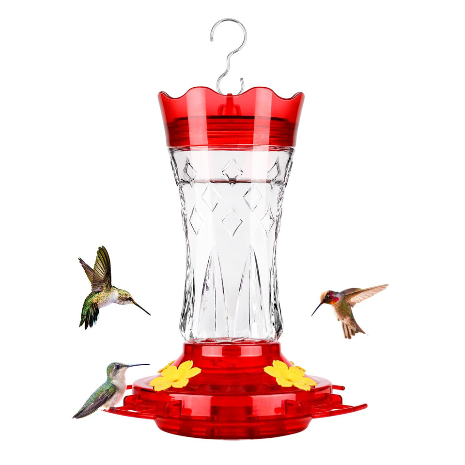 Bolite Glass Hummingbird Feeder with Star Decor attracts ornament-loving birds and enhances garden ambiance.