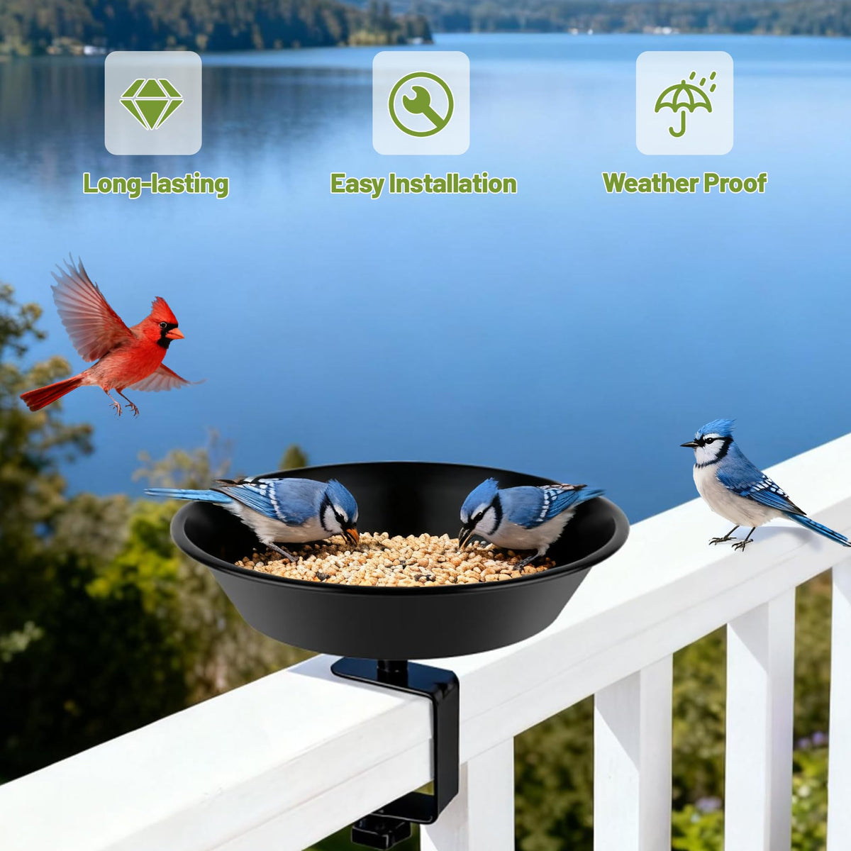 BOLITE heavy-duty steel bird feeder resists weather and rust.