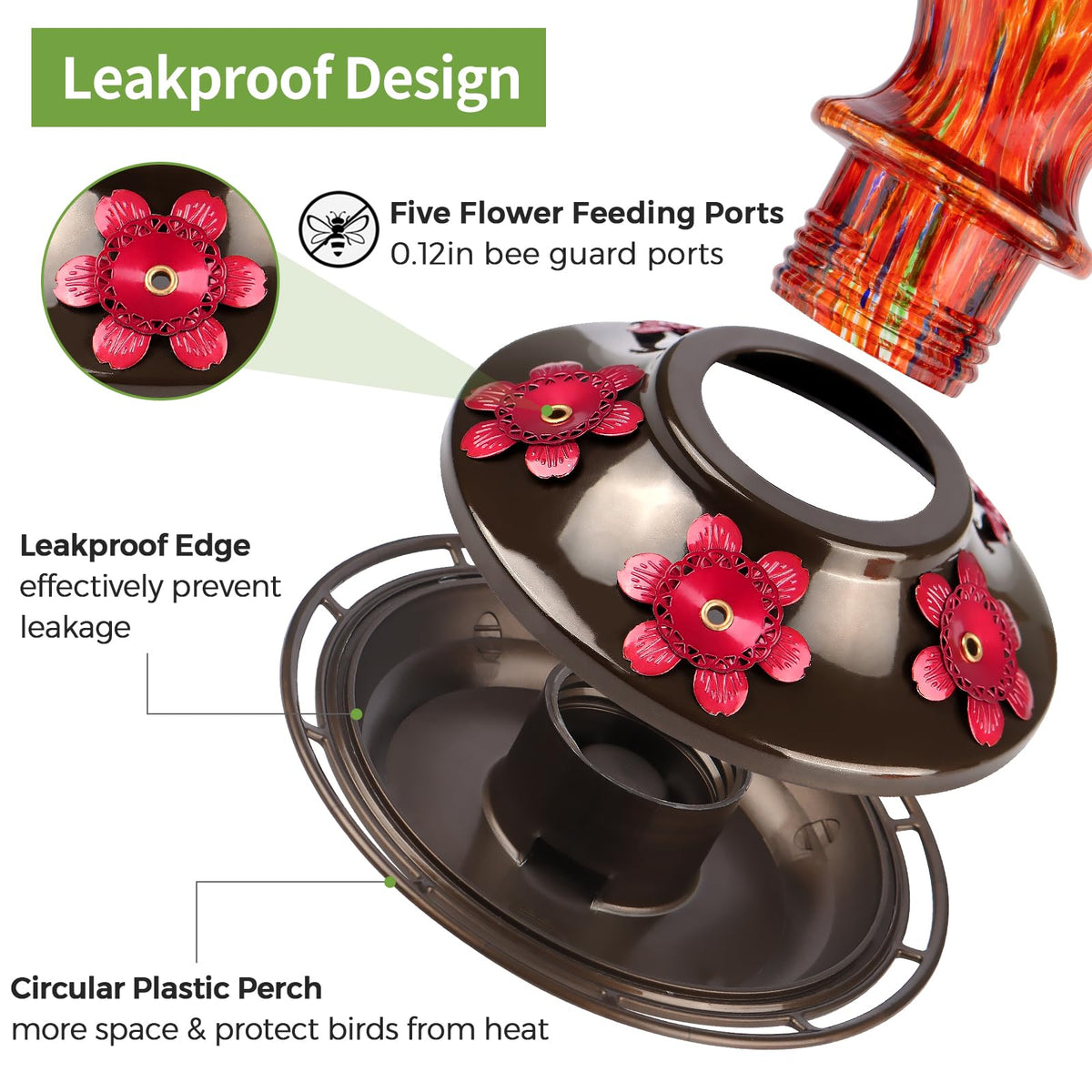 BOLITE Hummingbird Feeder 24oz capacity reduces refills during long birdwatching sessions
