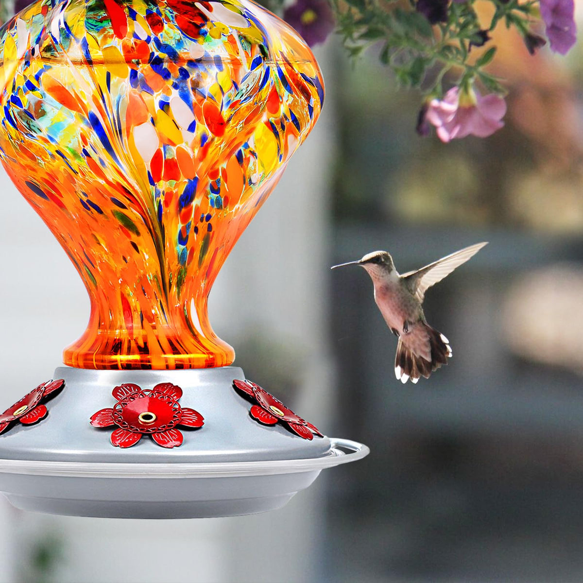 BOLITE hummingbird feeder 360-degree-perch supports feeding from any angle.
