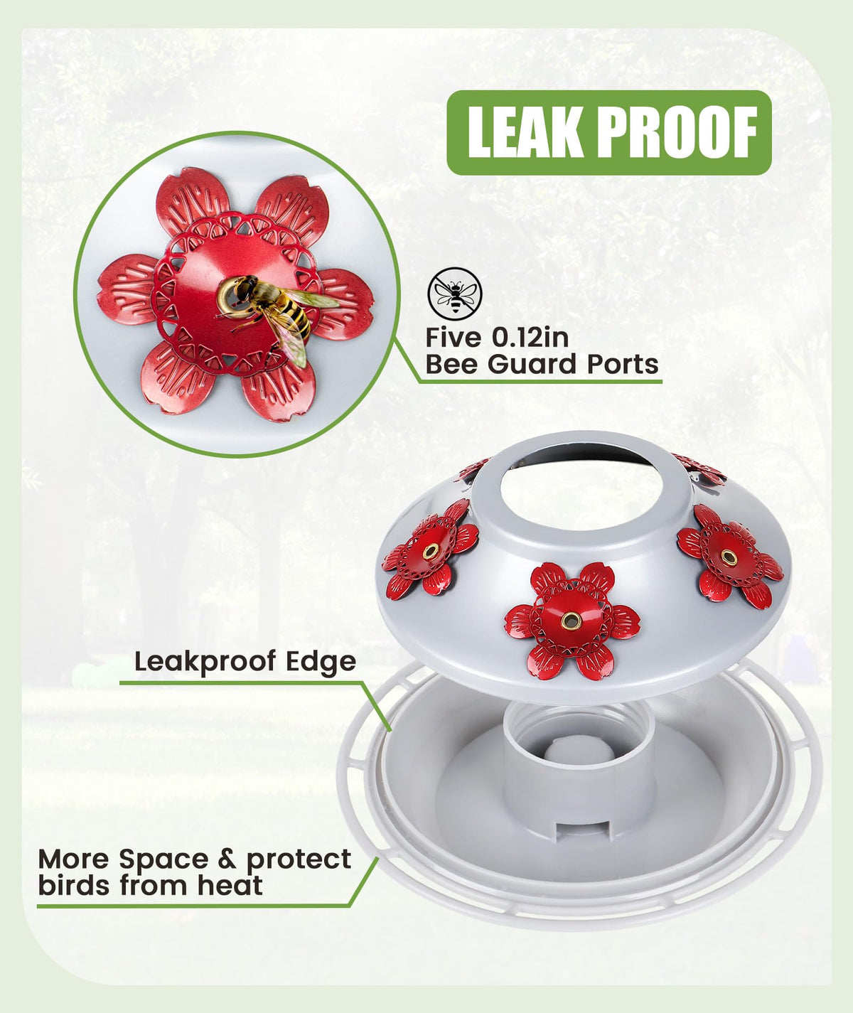 360-degree perch lets hummingbirds feed from any side on the BOLITE feeder.