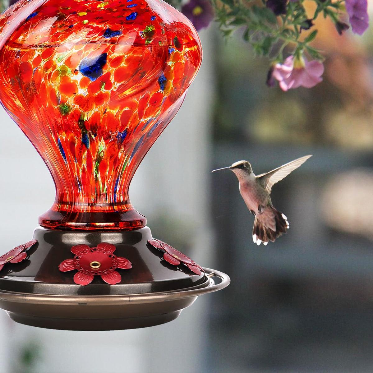 BOLITE Hummingbird Feeder includes ant moat to deter crawling insects