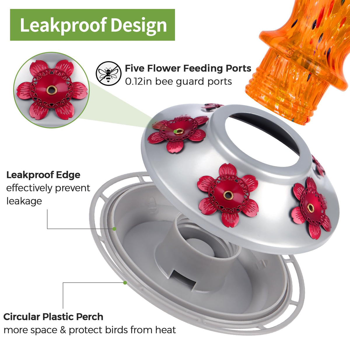 BOLITE hummingbird feeder bee-proof-ports reduce insect access during feeding.