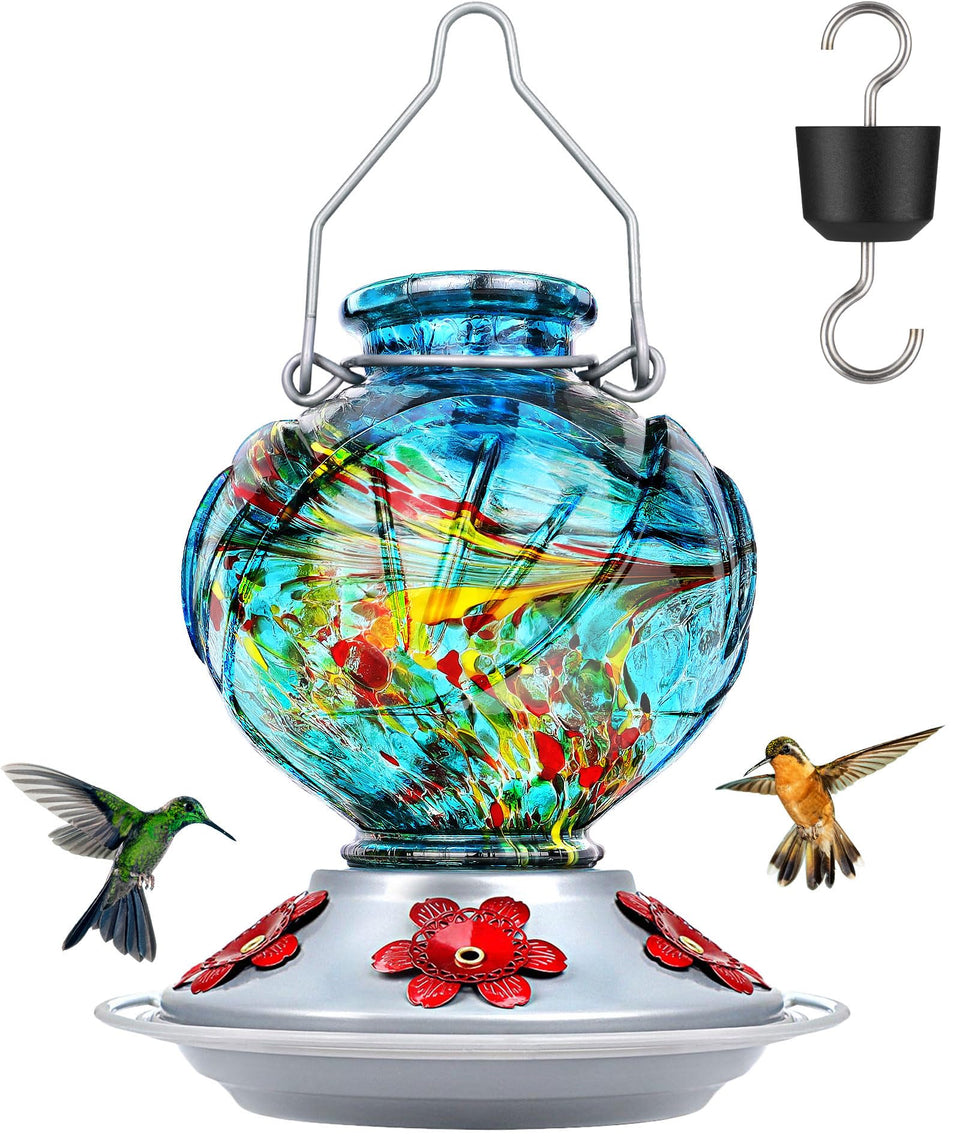 BOLITE hummingbird feeder with blue peony design for outdoor gardens