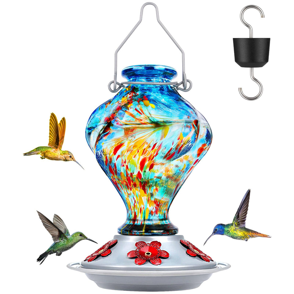 BOLITE hummingbird feeder with twisted glass design for striking outdoor decor and bird visits.