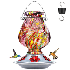 Bolite hummingbird feeder, hand-blown glass, 22oz, attracts hummingbirds outdoors.