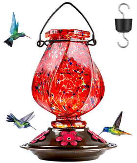 BOLITE hummingbird feeder with hand-blown glass for backyard watching.