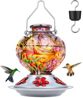 BOLITE hand blown glass hummingbird feeder enhances outdoor color and attracts hummingbirds