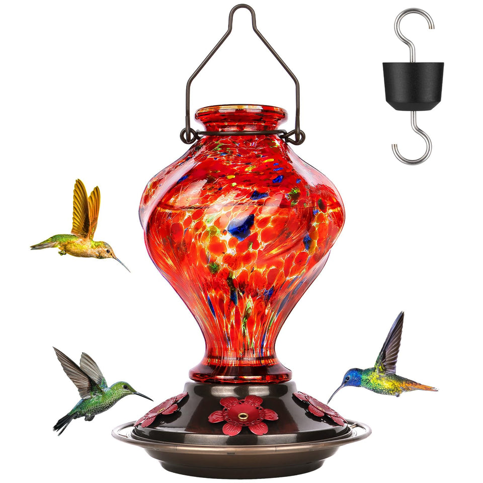 BOLITE Hummingbird Feeder with hand blown twisted glass for vibrant garden feeding