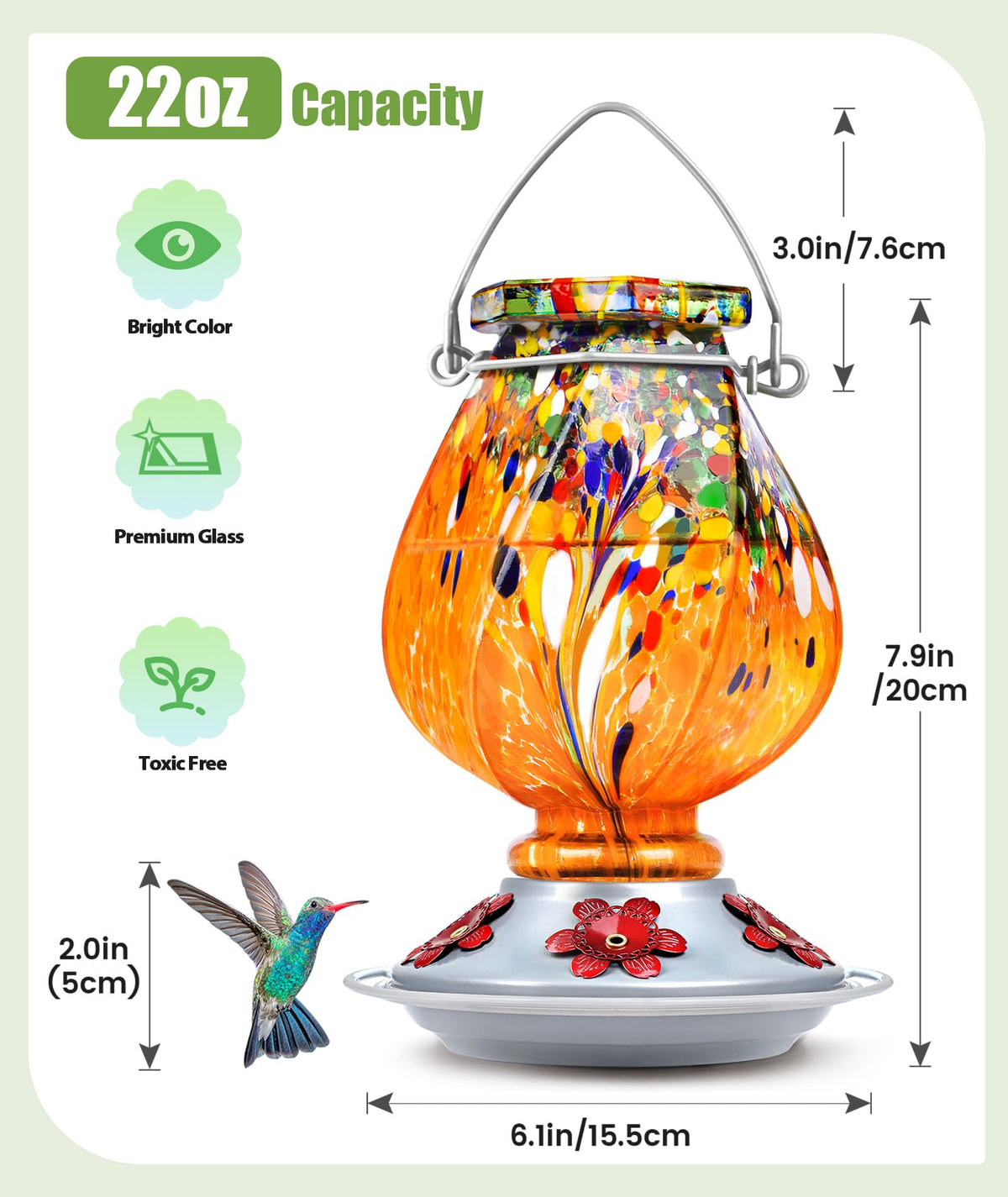Outdoor display of the BOLITE hummingbird feeder enhances garden ambiance.
