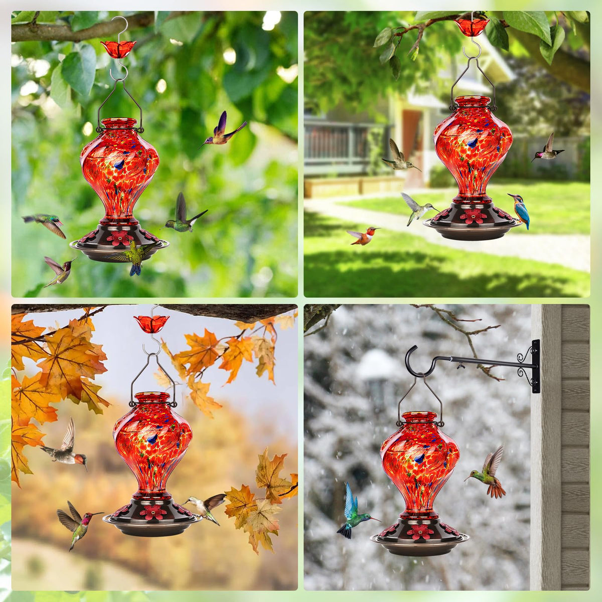 BOLITE Red glass feeder enhances visibility against greenery