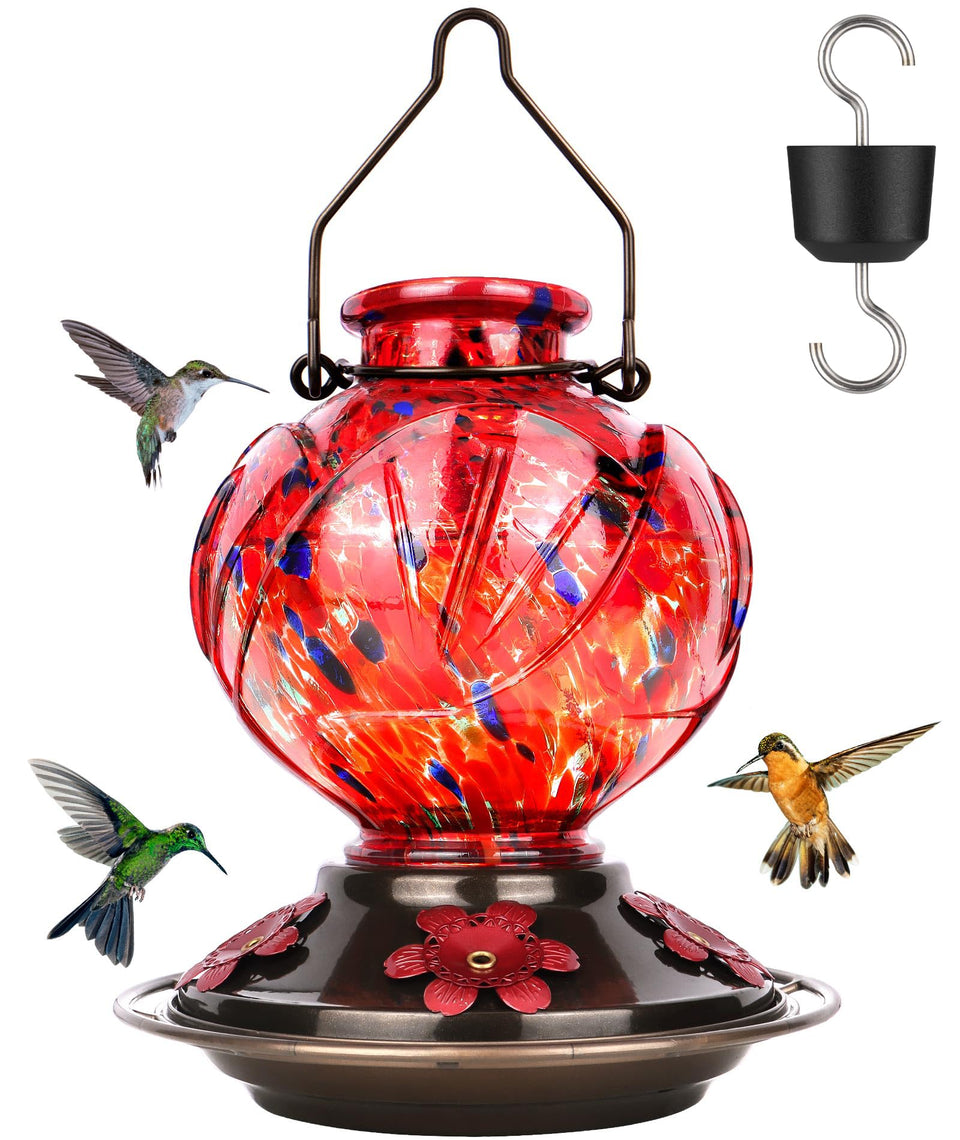 BOLITE Hummingbird Feeder with red peony glass for vibrant garden charm and nectar viewing.
