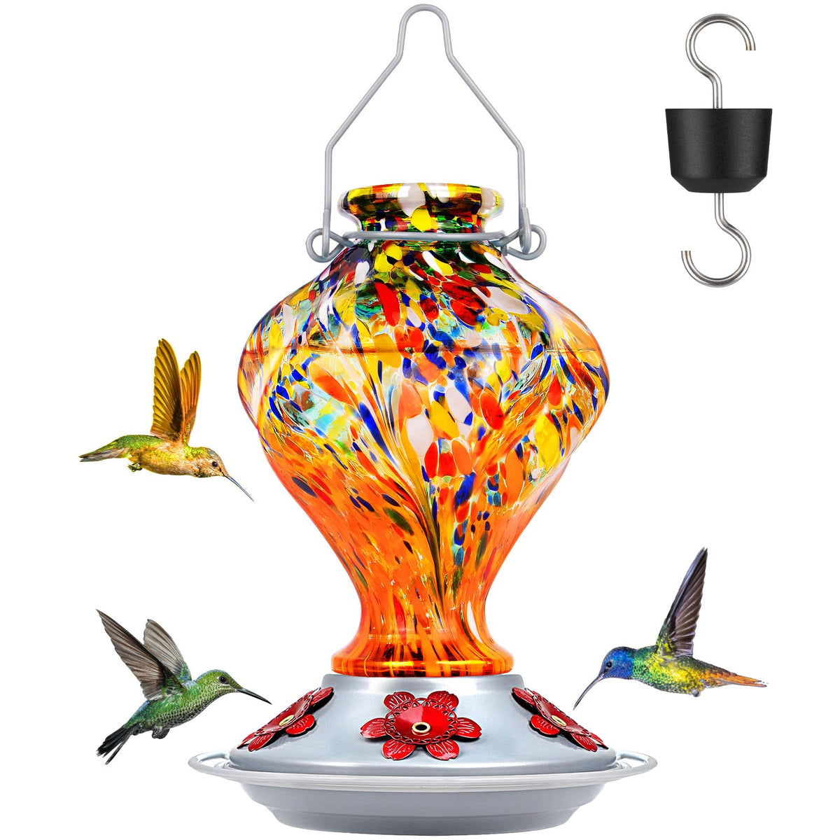BOLITE hummingbird feeder twisted-glass design enhances outdoor viewing.
