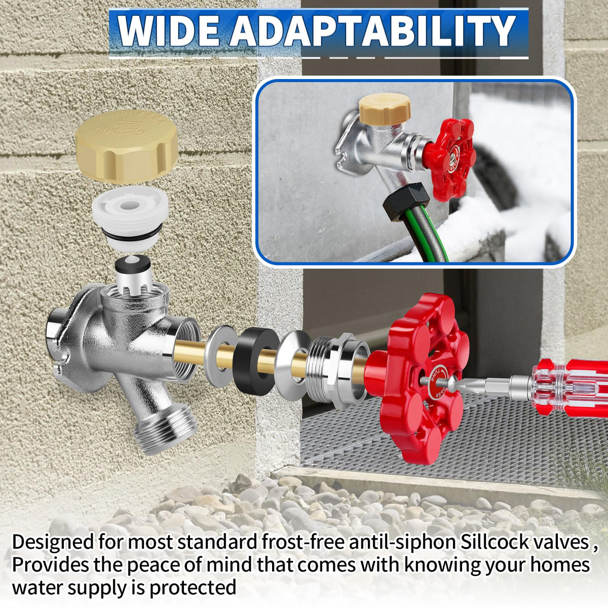Boltigen frost-free sillcock valve kit with compatible parts