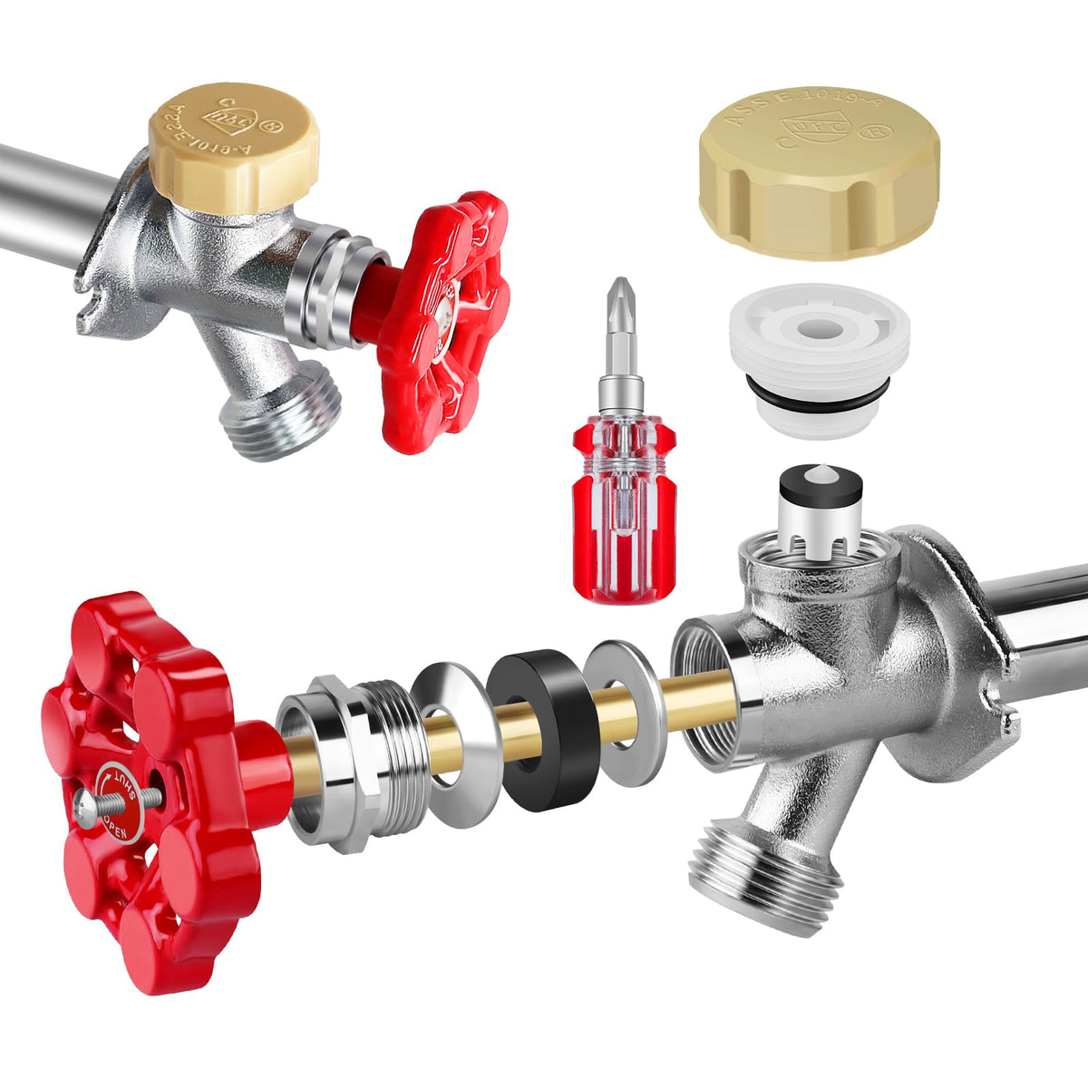 Boltigen outdoor faucet repair kit assembly showing ready-to-install parts