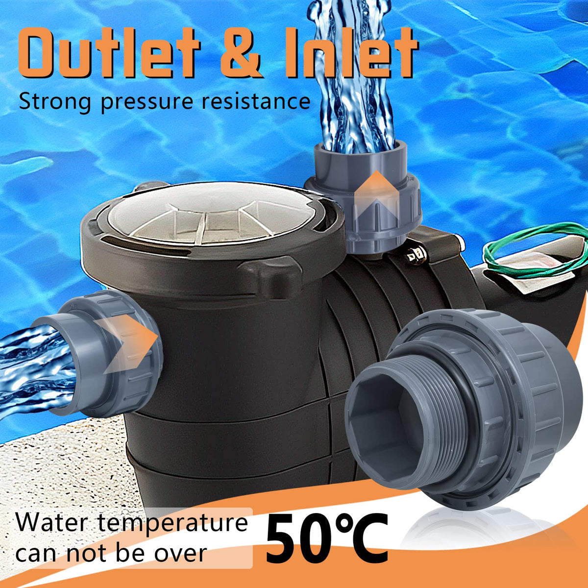 Boltigen pool and spa compatibility with 1-1/2 in fittings