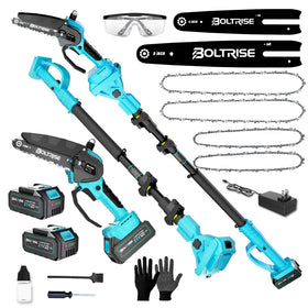 BOLTRISE 3-in-1 cordless saw with pole for versatile pruning and trimming.