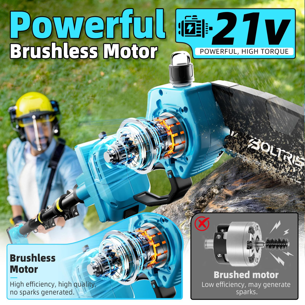 BOLTRISE dual 4000mAh batteries extend cordless pruning sessions.