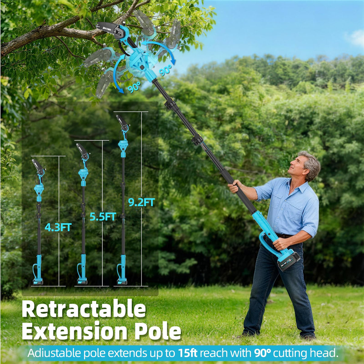 BOLTRISE 180-degree rotatable head for overhead and side cuts.