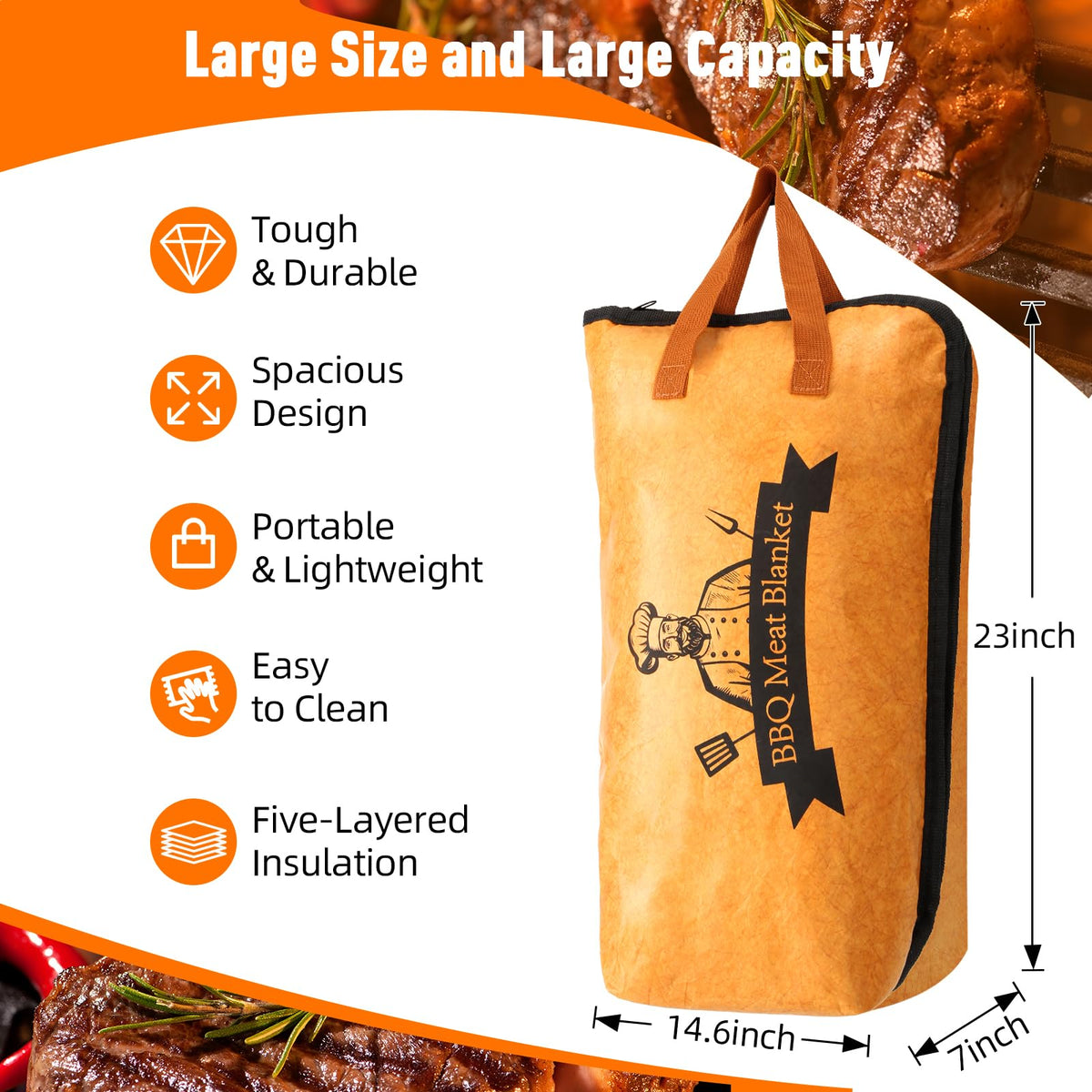 Bolycen BBQ blanket 15x21 size fits large cuts like turkey.