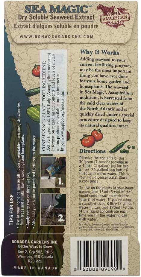 Bonadea Gardens Sea Magic dilution setup showing easy mixing for soil health.