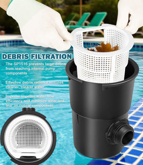 Bonbo SP1516 basket visible, easy debris check to protect pump efficiency