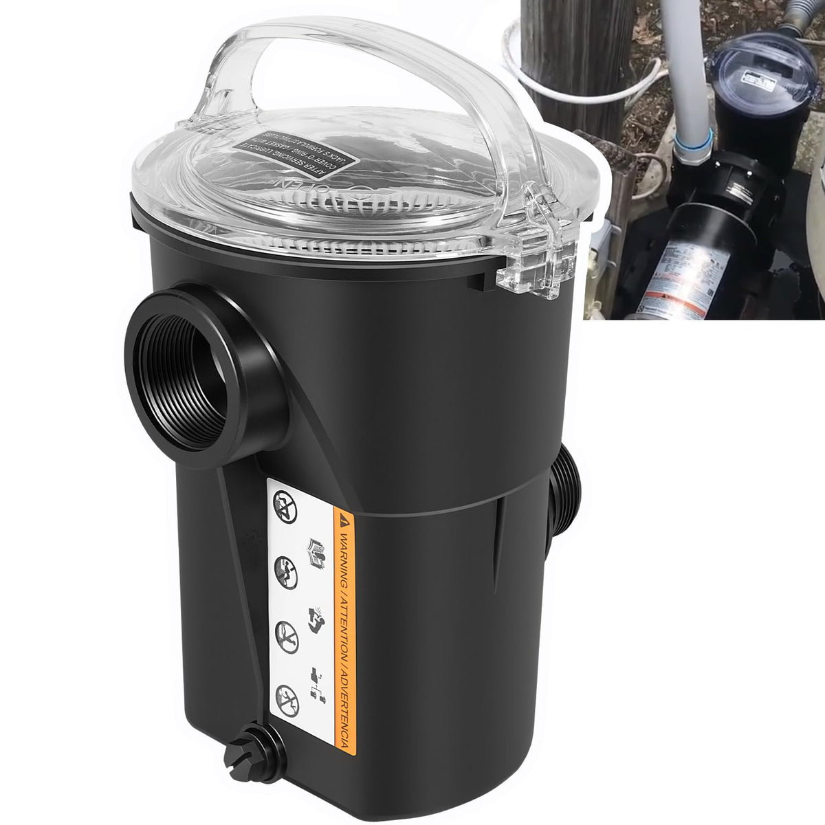 Bonbo SP1516 pump strainer housing, front view, compatible with Hayward LX and Power-Flo II for reliable filtration