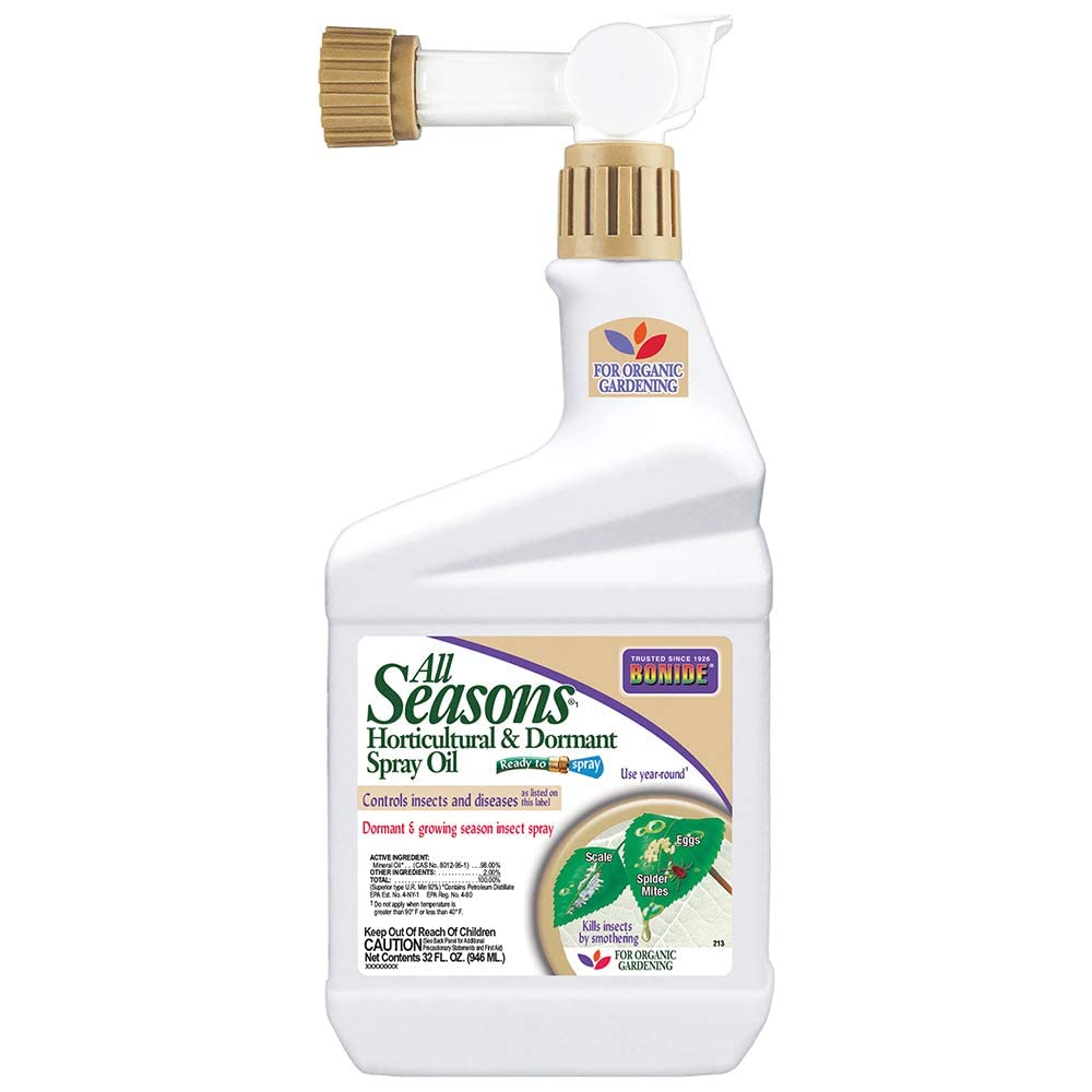 Bonide All Seasons Spray Oil bottle front for organic gardening and ready-to-spray use.