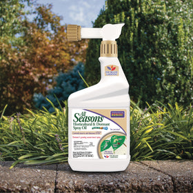 Bonide All Seasons Spray Oil green-tip application on budding tree leaves.