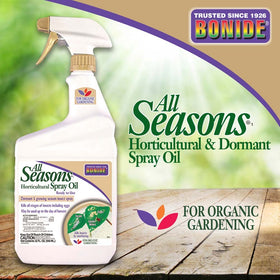Bonide All Seasons Spray Oil label detail showing organic-approved mineral oil.