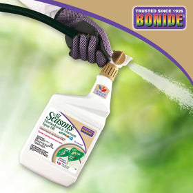 Bonide All Seasons Spray Oil on roses and shrubs guards foliage.