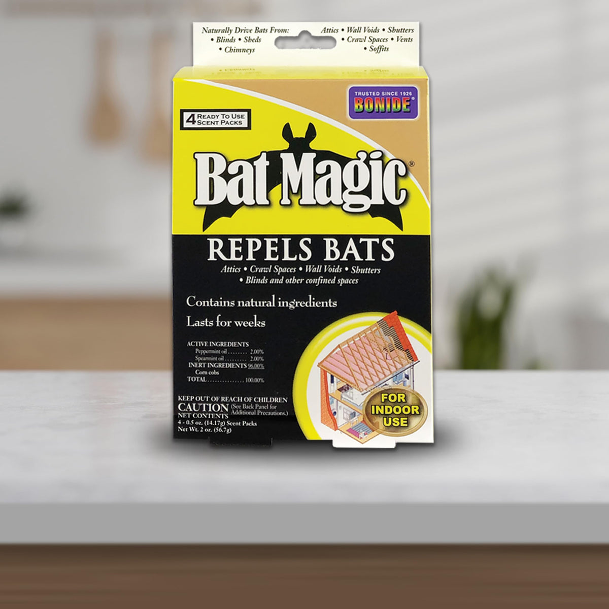 Bonide Bat Magic peppermint scent diffusion provides natural pest deterrence.