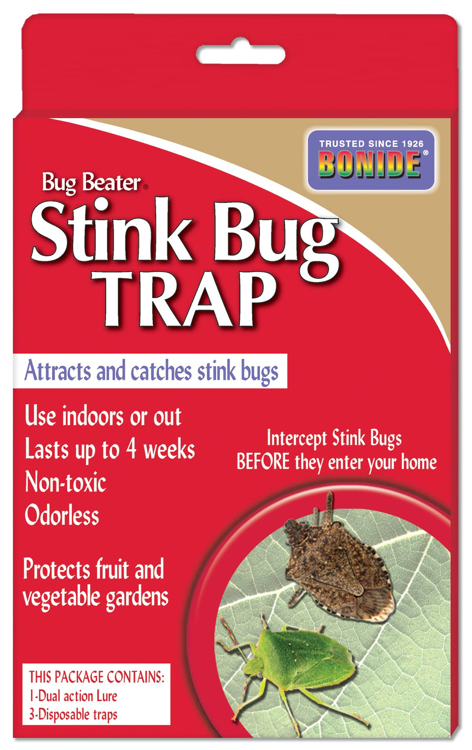 Bonide Bug Beater trap front view showing odorless protection for home and garden.