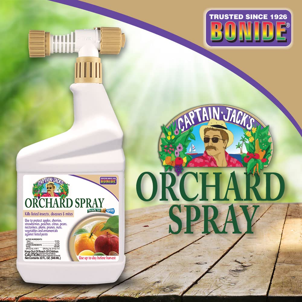 Bonide Captain Jack's Orchard Spray applied on trees provides broad pest and disease protection.