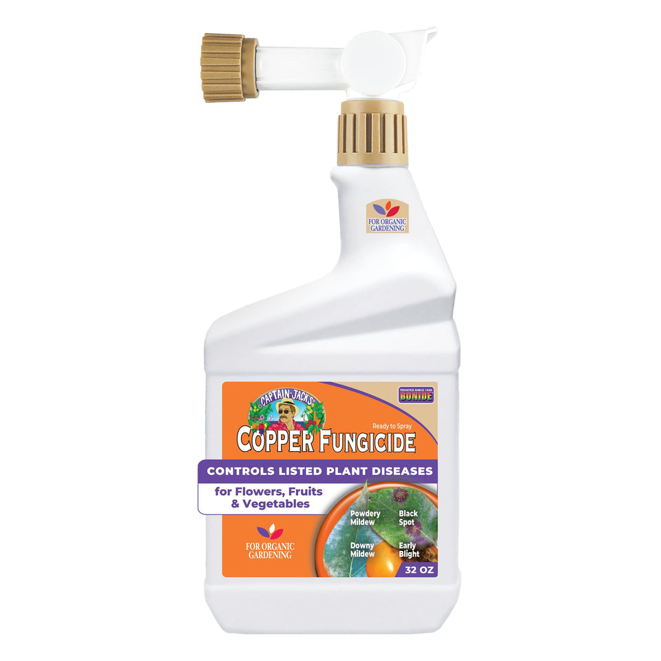 Captain Jack’s Copper Fungicide bottle ready for simple, ready-to-spray garden disease control.