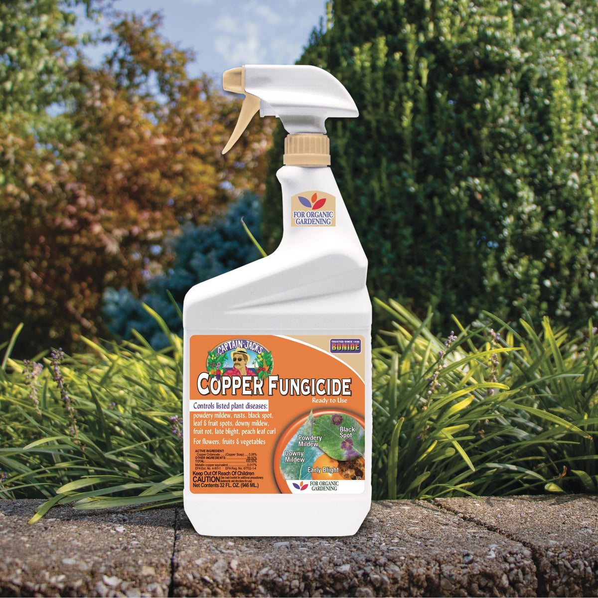 Captain Jack's Copper Fungicide treats flowers and ornamentals to reduce disease spread