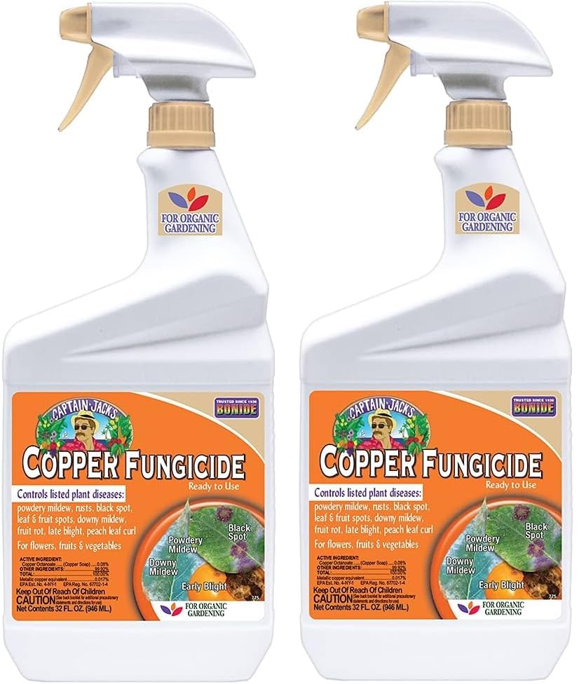 Bonide Captain Jack's Copper Fungicide RTU spray bottle for garden disease control.